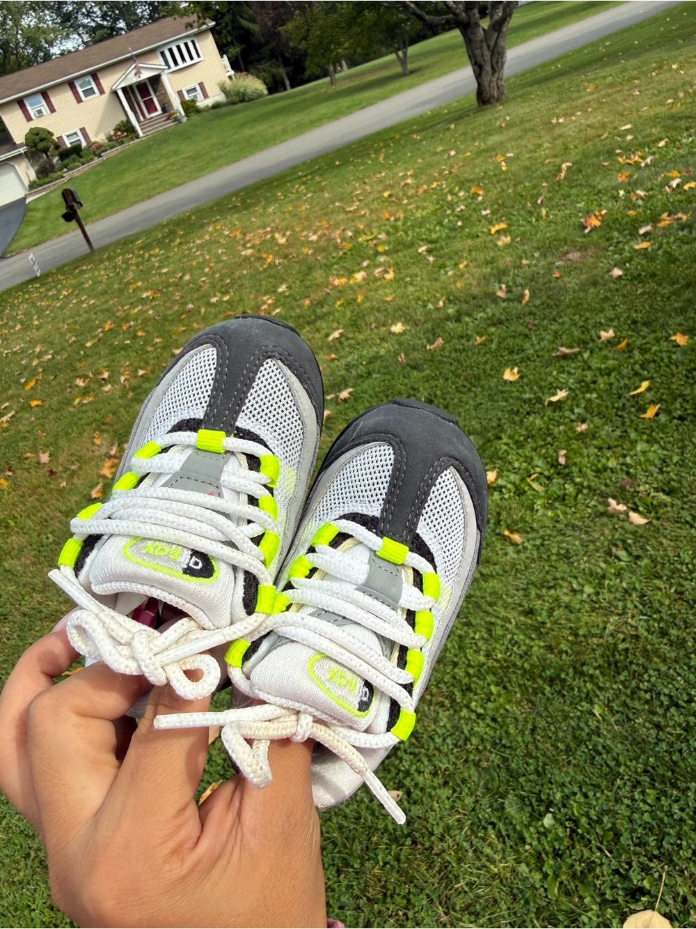 Nike Kids Sneakers in White, Gray & Neon Yellow AirMax 95s